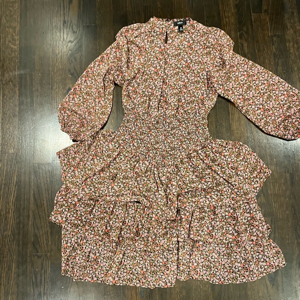 AQUA Gemma Floral Smocked Dress XS